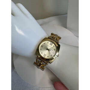 Women's Isaac Mizrahi LIVE Watch Gold and Blue leather band EUC